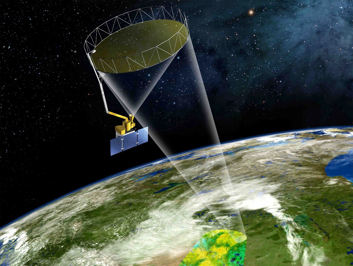 Artists conception of SMAP taking data from orbit.