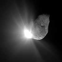 Deep Impact flyby spacecraft captured this image of Comet Tempel 1 crashing into impactor.