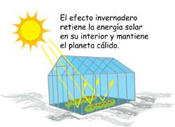 Ilustración de un invernadero. Un invernadero atrapa la energía solar en su interior y mantiene las plantas calientes.