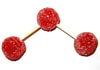 Three red (oxygen) gumdrops joined by two half-toothpicks.