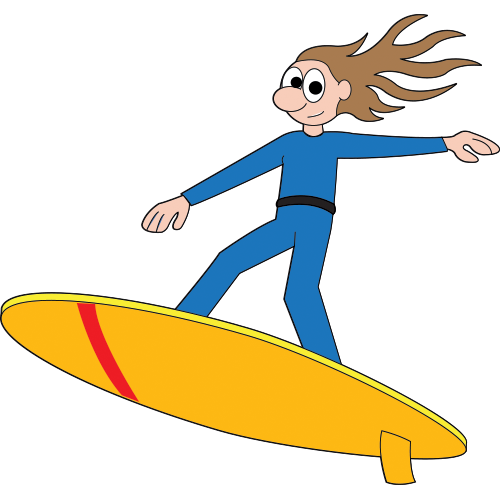 un personaje sobre una tabla de surf