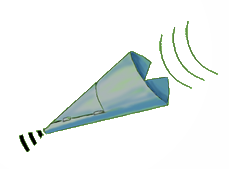 cartoon of a sound cone with sound waves