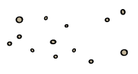 Un dibujo animado de unas cuantas formas rocosas que indican la presencia del cinturón de asteroides
