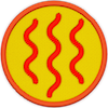 una insignia con líneas onduladas anaranjadas de calor