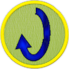 una insignia con una flecha vertical redondeada
