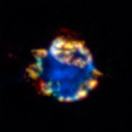 Cassiopeia A: This lovely cloud of gas and dust is the remains of a supernova explosion. Called Cassiopeia A, this cloud contains enough material to make 10,000 Earths!