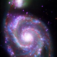 Whirlpool: The Whirlpool Galaxy, M51, is stunning is this image, which combines x-ray data from the Chandra X-ray Observatory, optical data from Hubble, and infrared data from Spitzer.