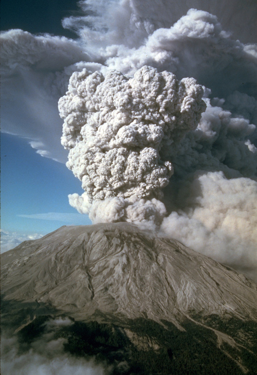 This photograph shows an eruption of Mount St. Helens in Washington in July 1980.