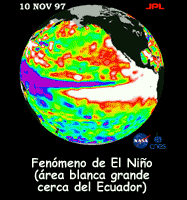 TOPEX coloreada mapas de la Tierra que muestra la diferencia de temperatura del océano en las condiciones de El Niño.