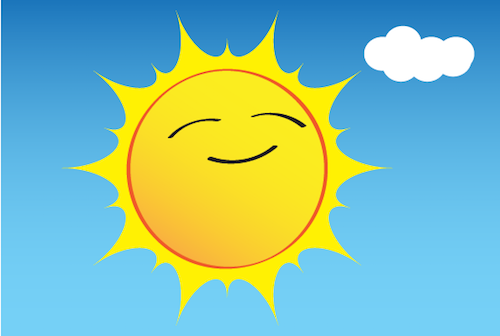 an illustration of the Sun smiling in the sky